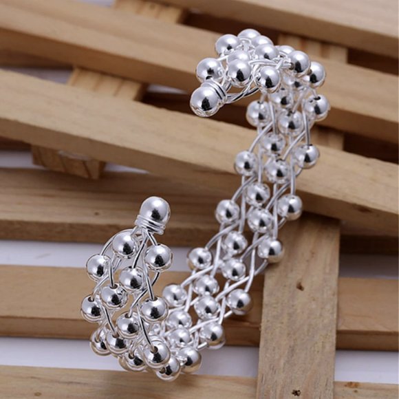 Silver Plated Smooth Bead Cuff Bracelet - Picture 2 of 7